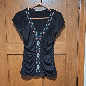 Maurices Black Top with Colorful Embroidery